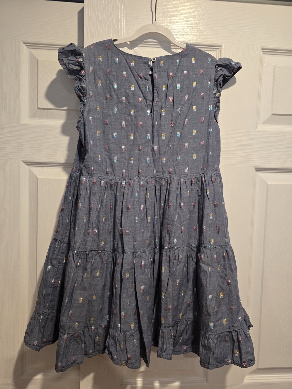 Crewcuts Girls Chambray Tiered Dress with Multicolor Dots